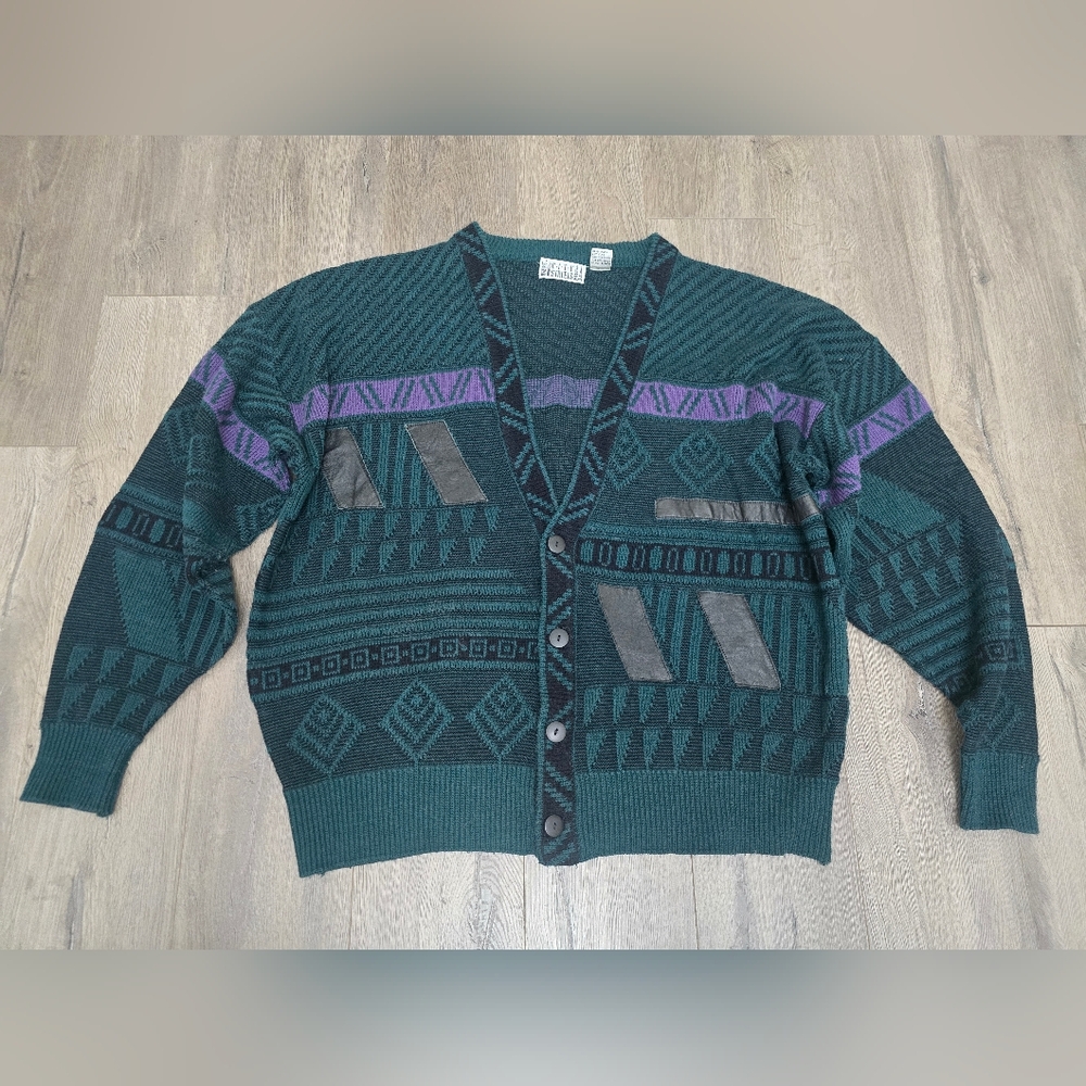90's City Streets Mens Size XL Cardigan Leather Accents Eclectic Streetwear